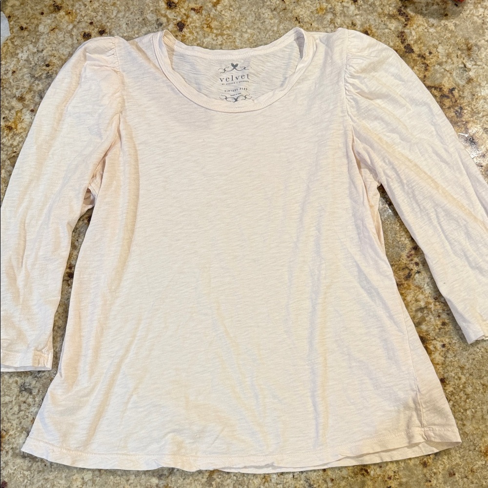 Velvet Women's light pink Top puff sleeves vintage slub size small